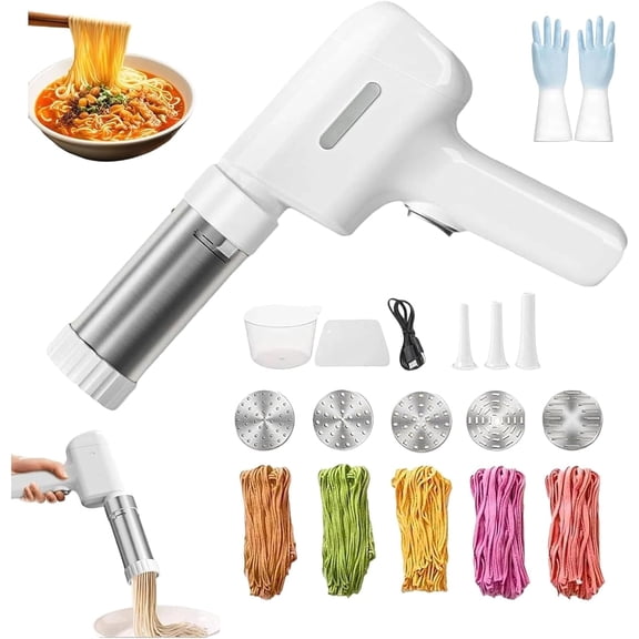 Idiyappam Maker Electric, Handheld electric pasta maker, String Hopper Maker Electric, for Making Spaghetti Linguine, Handheld 5-in-1 Cordless Pasta Makers Machine