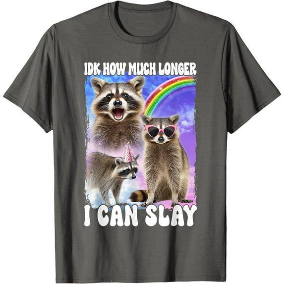 Idk How Much Longer I Can Slay Meme Raccoon Funny Unisex T-Shirt for Men Women Kids Toddler,Charcoal Color,Size 2T