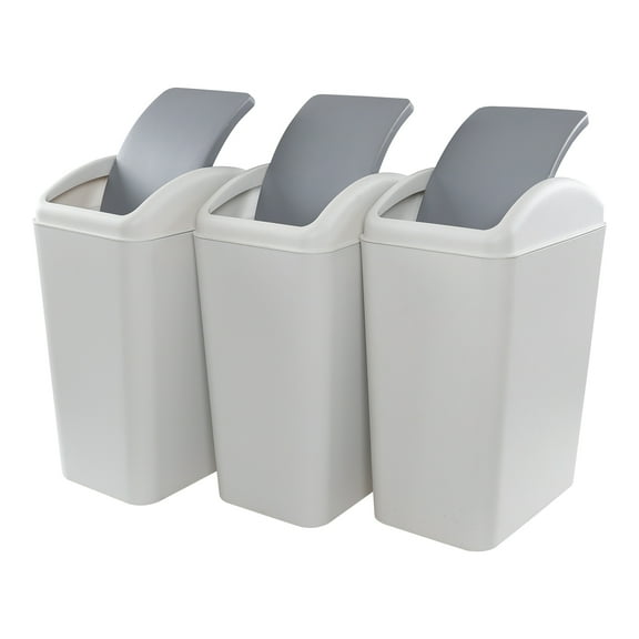 Idomy 3-Pack 4.5 Gallon Plastic Trash Can with Swing Lid, Swing-Top Waste Can, Gray