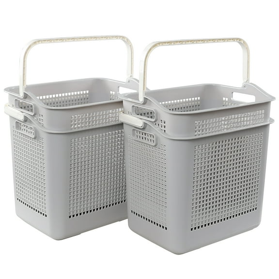 Idomy 4-Pack 35 L Large Laundry Basket, Plastic Laundry Hamper with Handles, Gray