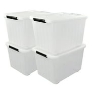 Idomy 4-Pack 70 L Large Clear Storage Boxes, Plastic Latching Boxes with Wheels