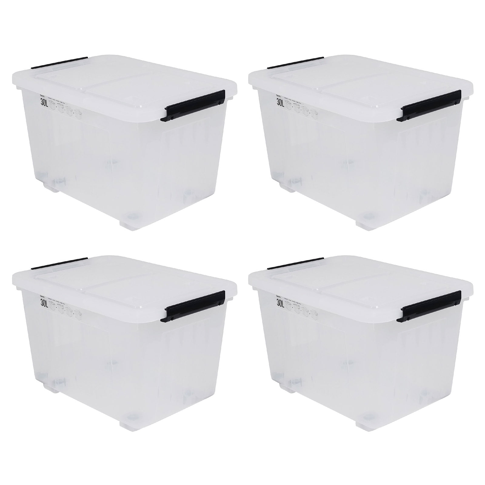 Idomy 4 Packs 30 L Clear Plastic Large Storage Boxes with Lids and Wheels