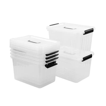 Idomy 6-Pack 10 L Clear Plastic Storage Box, Latch Storage Box with Handle