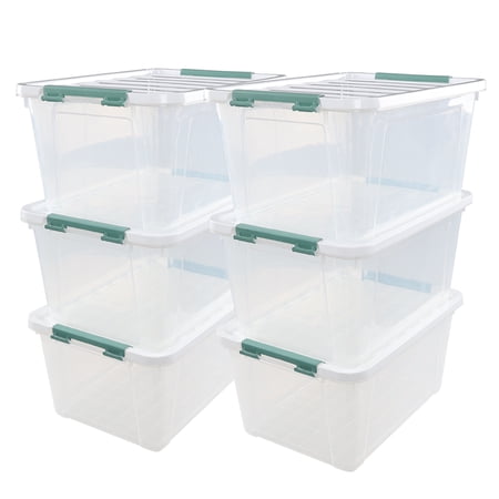 Idomy 6-Pack Clear Plastic Storage Latch Box with Lids, 35 L