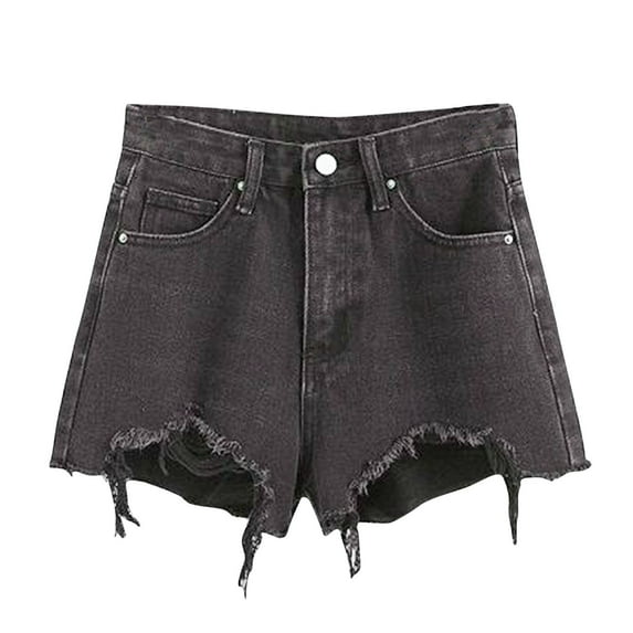 Idoravan Jean Shorts for Women Ripped Women's Fashion Solid Color Irregularity Rough Selvedge Euryscelia Denim Shorts