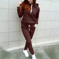 thumbnail image 1 of Idoravan 2 Piece Outfits Plus Size Lounge Sets for Women Women's Solid Color Sweater Casual Set Round Neck Tops Long Sleeve Hooded Set Wine XXL, 1 of 9