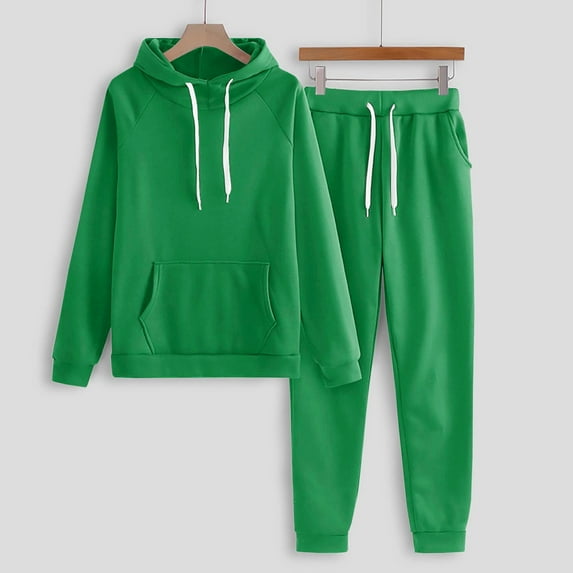 Idoravan 2 Piece Outfits Plus Size Lounge Sets for Women Clearance Women Color Hooded Sweatshirt and Pant Tracksuit Sport Suit Green XXXL