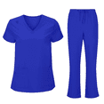 thumbnail image 1 of Idoravan 2 Piece Scrub Set Women's Nurses Sets Women's V-Neck Top with Drawstring Pocket Pants Casual Two-Piece Set for Care Workers, 1 of 3