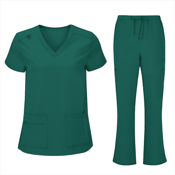 Idoravan 2 Piece Scrub Set Women's Nurses Sets Women's V-Neck Top with Drawstring Pocket Pants Casual Two-Piece Set for Care Workers