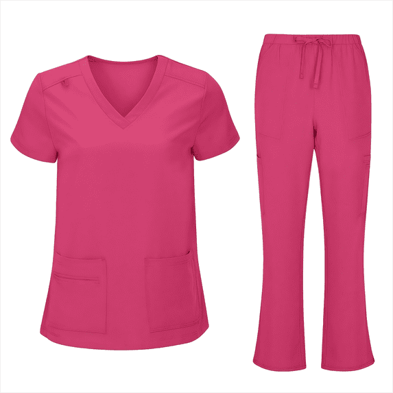Idoravan 2 Piece Scrub Set Women's Nurses Sets Women's V-Neck Top with Drawstring Pocket Pants Casual Two-Piece Set for Care Workers