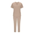 thumbnail image 1 of Idoravan 2 Piece Womens Scrub Uniform Sets Women Solid Color Loose Drawstring Pants Pocket Caregiver Short Sleeve V-Neck Tops Nursing Uniform Set Nurse Workwear, 1 of 8