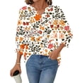 thumbnail image 1 of Idoravan 3/4 Length Sleeve Womens Tops Loose Fit Womens Casual Printed 3/4 Length Sleeve Smocked Cuffs, 1 of 3