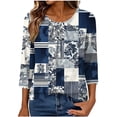 thumbnail image 1 of Idoravan 3/4 Length Sleeve Womens Tops Pleated Front Crew Neck Blouses Floral Shirts for Women Women's Crew Neck Ruched Floral Print Fashion Casual Loose 3/4 Sleeve Top, 1 of 5