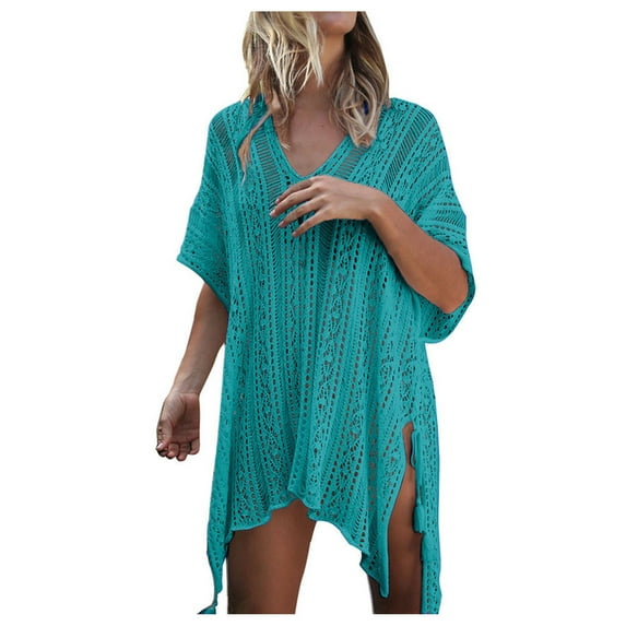 Idoravan Beach Cover ups for Women Crochet Beach Cover ups for Women 2025 Women Bathing Beach Cover Up Dress Bikini Swimsuit Swimwear Crochet Smock