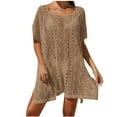 thumbnail image 1 of Idoravan Beach Vacation Clothes for Women 2025 Swim Cover up for Women 2025 Womens Bathing Suit Crochet Hollow Out Cover Ups Bikini Swimsuit Beach Loose Short Sleeve Coverup Skirt, 1 of 5