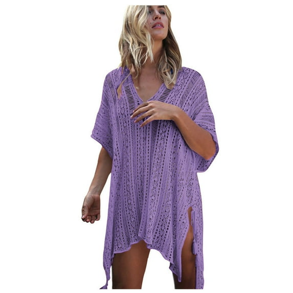 Idoravan Beach Vacation Essentials for Women Women Bathing Beach Cover Up Dress Bikini Swimsuit Swimwear Crochet Smock