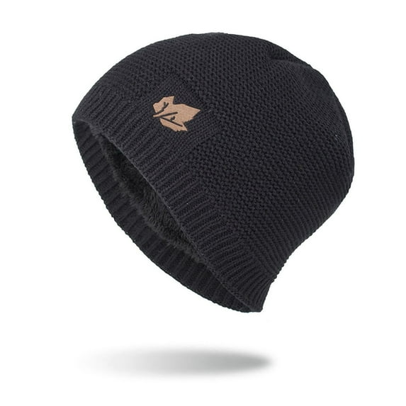 Idoravan Beanie Hats for Women Winter, Men's and Women's Striped Fashionable Windproof Knitted Plush Thick Pullover Hat Warm Ear Protection Knitted Hat Black