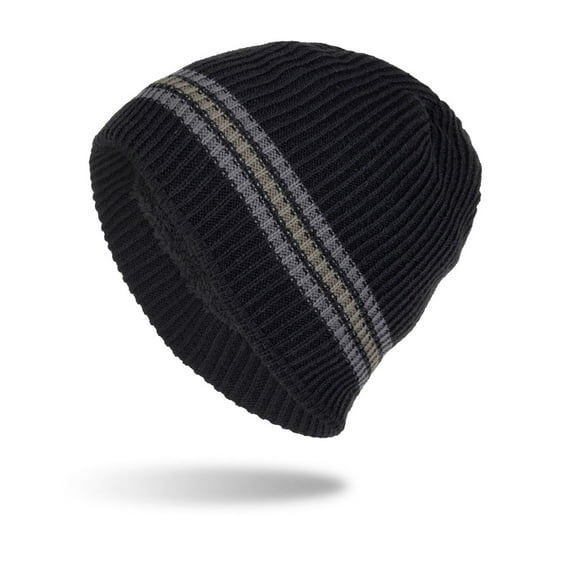 Idoravan Beanie Hats for Women Winter, Men's and Women's Striped Fashionable Windproof Knitted Plush Thick Pullover Hat Warm Ear Protection Knitted Hat Black