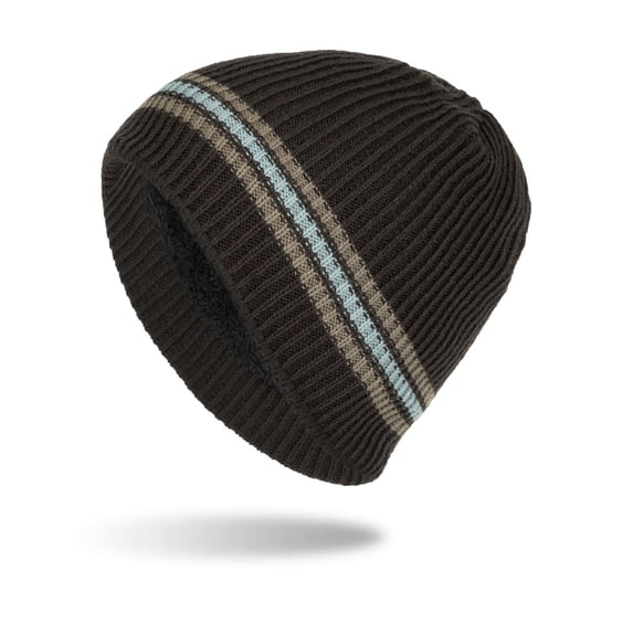 Idoravan Beanie Hats for Women Winter, Men's and Women's Striped Fashionable Windproof Knitted Plush Thick Pullover Hat Warm Ear Protection Knitted Hat Coffee