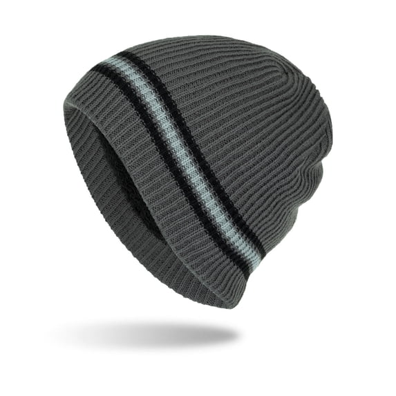 Idoravan Beanie Hats for Women Winter, Men's and Women's Striped Fashionable Windproof Knitted Plush Thick Pullover Hat Warm Ear Protection Knitted Hat Gray