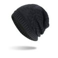 thumbnail image 1 of Idoravan Beanie Hats for Women Winter, Men's and Women's Striped Fashionable Windproof Knitted Plush Thick Pullover Hat Warm Ear Protection Knitted Hat Navy, 1 of 2