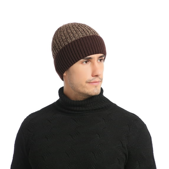 Idoravan Beanie Hats for Women Winter, Double-layer Woolen Hat and Velvet Warm Mixed Color Men's Knitted Hat Coffee
