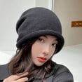 thumbnail image 1 of Idoravan Beanie Hats for Women Winter, Fall and Winter Women Solid Color Fashion Stacked Hat Bun Head Hat Drawstring Rolled Knit Woolen Hat Black, 1 of 6