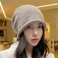 thumbnail image 1 of Idoravan Beanie Hats for Women Winter, Fall and Winter Women Solid Color Fashion Stacked Hat Bun Head Hat Drawstring Rolled Knit Woolen Hat Khaki, 1 of 8