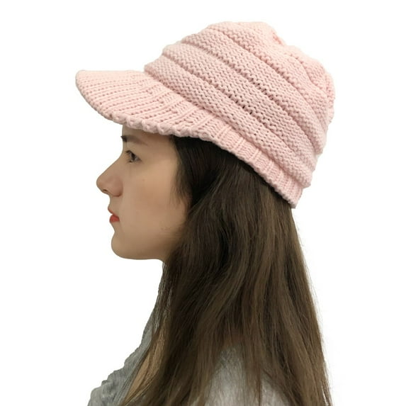 Idoravan Beanie Hats for Women Winter, Women Stitching Outdoor Plush Hats Crochet Knit Beanie Cap Peaked Cap Pink
