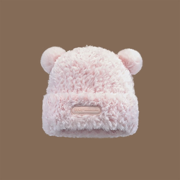 Idoravan Beanie Hats for Women Winter, Women's Fashion Winter Hat Thickened Cold Warm Ear Protection Plush Hat Windproof Cap Knitted Wool Hat Pink