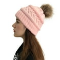 thumbnail image 1 of Idoravan Beanie Hats for Women Winter, Womens Winter Knitted Beanie Hat with Faux Pom Warm Knit Skull Cap Beanie for Women Pink, 1 of 3