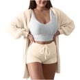 thumbnail image 1 of Idoravan Clothes Womens Sets Clothing Women's 3 Pc Loungewear Sets, Plush Soft Casual Housewear Solid Long Sleeves 3 Piece Set Beige XXXL, 1 of 7