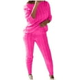 thumbnail image 1 of Idoravan Clothes Womens Sets Clothing Womens Solid Color Shoulder Long Sleeve Cable Knitted Warm Two-Piece Long Pants Sweater Suit Set Hot Pink S, 1 of 3