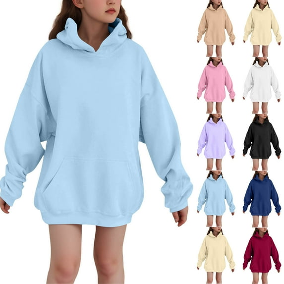 Clothing Sales Idoravan Black Hoodies Women Oversized Children's Winter Solid Color Long Adding Velvet and Casual and Comfortable Long Sleeved Hoodie for Kids Black 7-8Years
