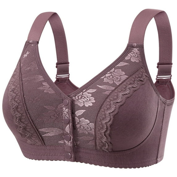 Idoravan Bras for Women Front Closure Wireless No underwire Women's Solid Color Steel Ring Oversized Gathering Underwear Daily Bra