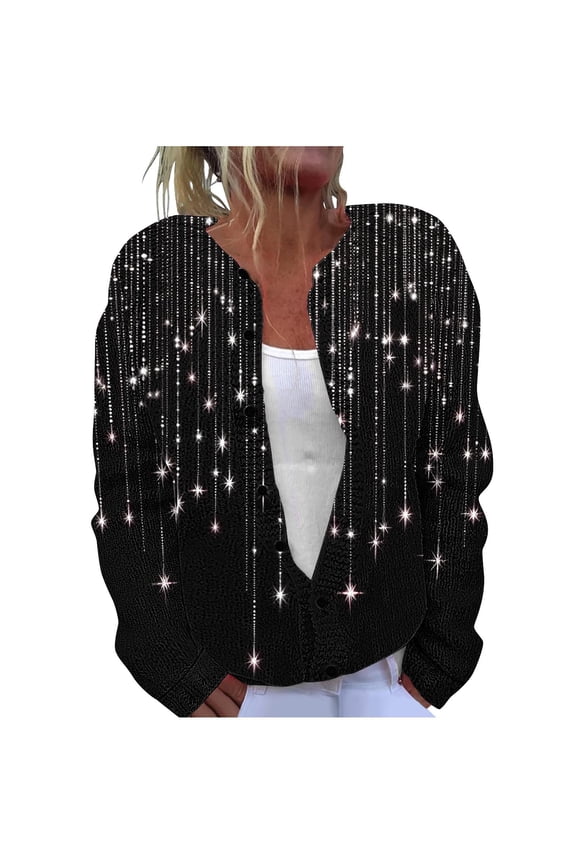 Button Down Cardigan Sweaters for Women Plus Size Women's Casual Printed Knitted Cardigan Button Coat Black XXXXL