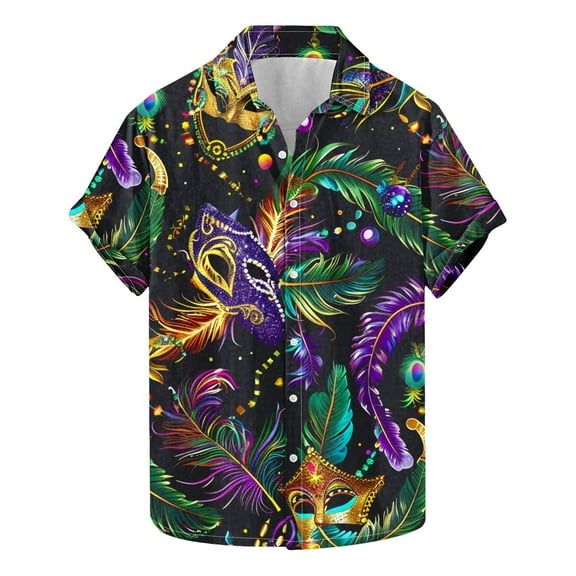 Idoravan Button Up Shirt Men Short Sleeve Big and Tall Plus Size Carnival Shirt Men Men's Carnival Printed Short Sleeved Collar Button Up Shirt Top