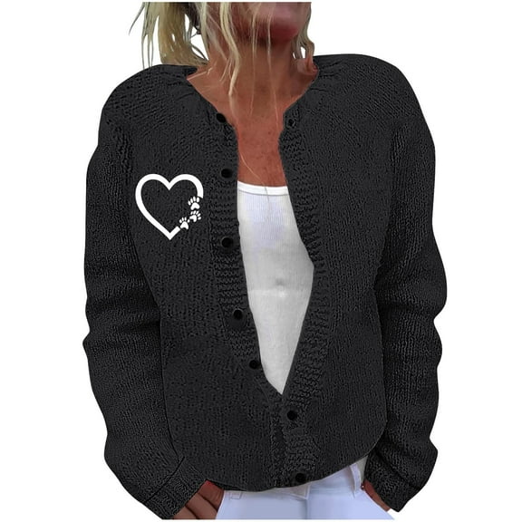 Idoravan Cardigan Sweaters for Women Trendy Women's Casual Printed Knitted Cardigan Button Coat
