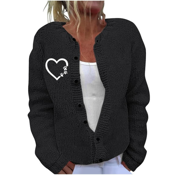 Idoravan Cardigan Sweaters for Women Trendy Women's Casual Printed Knitted Cardigan Button Coat