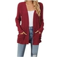 thumbnail image 1 of Black and Friday Clothing Sales Idoravan Cardigan Sweaters for Women with Pockets Women's Fashion Brushed Stripe Long Sleeve Women's Cardigan Coat Wine XL, 1 of 4