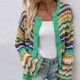 thumbnail image 1 of Idoravan Cardigans for Women Clearance Spring Womens Fashion Button Stripe Color Matching Long Sleeves Knit Cardigan Loose Crew Neck Tops Blouse Sweater, 1 of 1