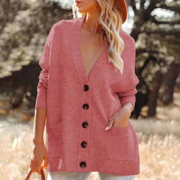 Idoravan Cardigans for Women Spring Fashion Women Casual Long Sleeve Autumn Botton Long Sweater Solid Coat Cardigan Blouse Tops