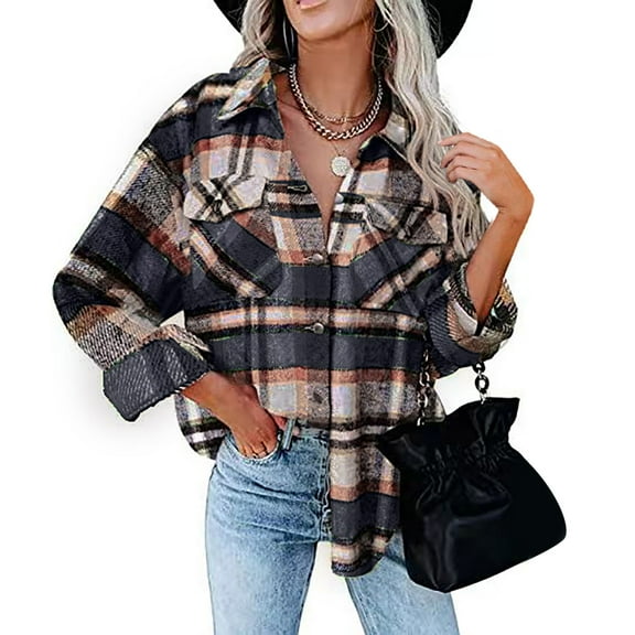 Black and Friday Clothing Sales Idoravan Cardigans for Women Spring Fashion Women Plaid Printing Cardigan Button Autumn Coat Blouse Outwear Shirts Tops