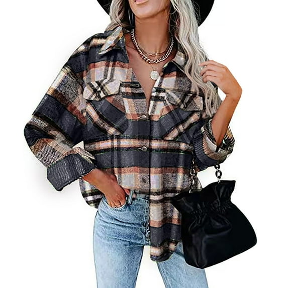 Black and Friday Clothing Sales Idoravan Cardigans for Women Spring Fashion Women Plaid Printing Cardigan Button Autumn Coat Blouse Outwear Shirts Tops