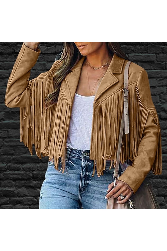 Cardigans for Women Spring Fringe Coat For Women Faux Suede Leather Cowboy Style Coat Long Sleeve Tassels Cardigan Coat