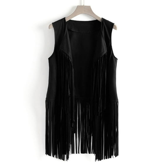 Idoravan Cardigans for Women Clearance Spring Women Autumn Winter Suede Ethnic Sleeveless Tassels Fringed Vest Cardigan