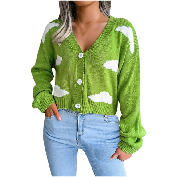 Idoravan Cardigans for Women Spring Women Fashion Casual Baiyun Knitted Cardigan Loose Long Sleeve Sweater