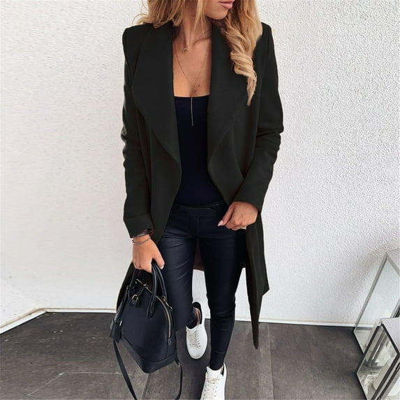 Idoravan Cardigans for Women Spring Women Long Sleeve Hairy Open Front Short Cardigan Suit Jacket Solid Long Coat