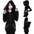 thumbnail image 1 of Idoravan Cardigans for Women Spring Women Loose Gothic Punk Long Sleeve Hooded Black Cardigan Zipper Jacket Coat, 1 of 8