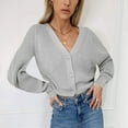 thumbnail image 1 of Idoravan Cardigans for Women Spring Women Loose Solid Color Soli V-Neck Lantern Sleeve Button Knit Cardigan Top, 1 of 1